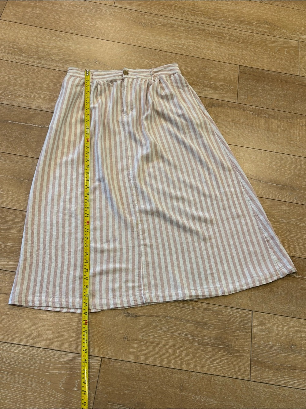 A New Day Pink White Striped Linen Blend Midi Skirt Women’s Large A-Line - Picture 4 of 9